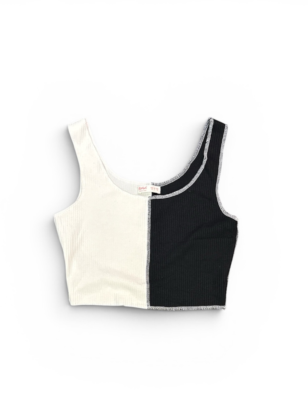 ROMWE Black & White Asymmetric Ribbed Crop Top